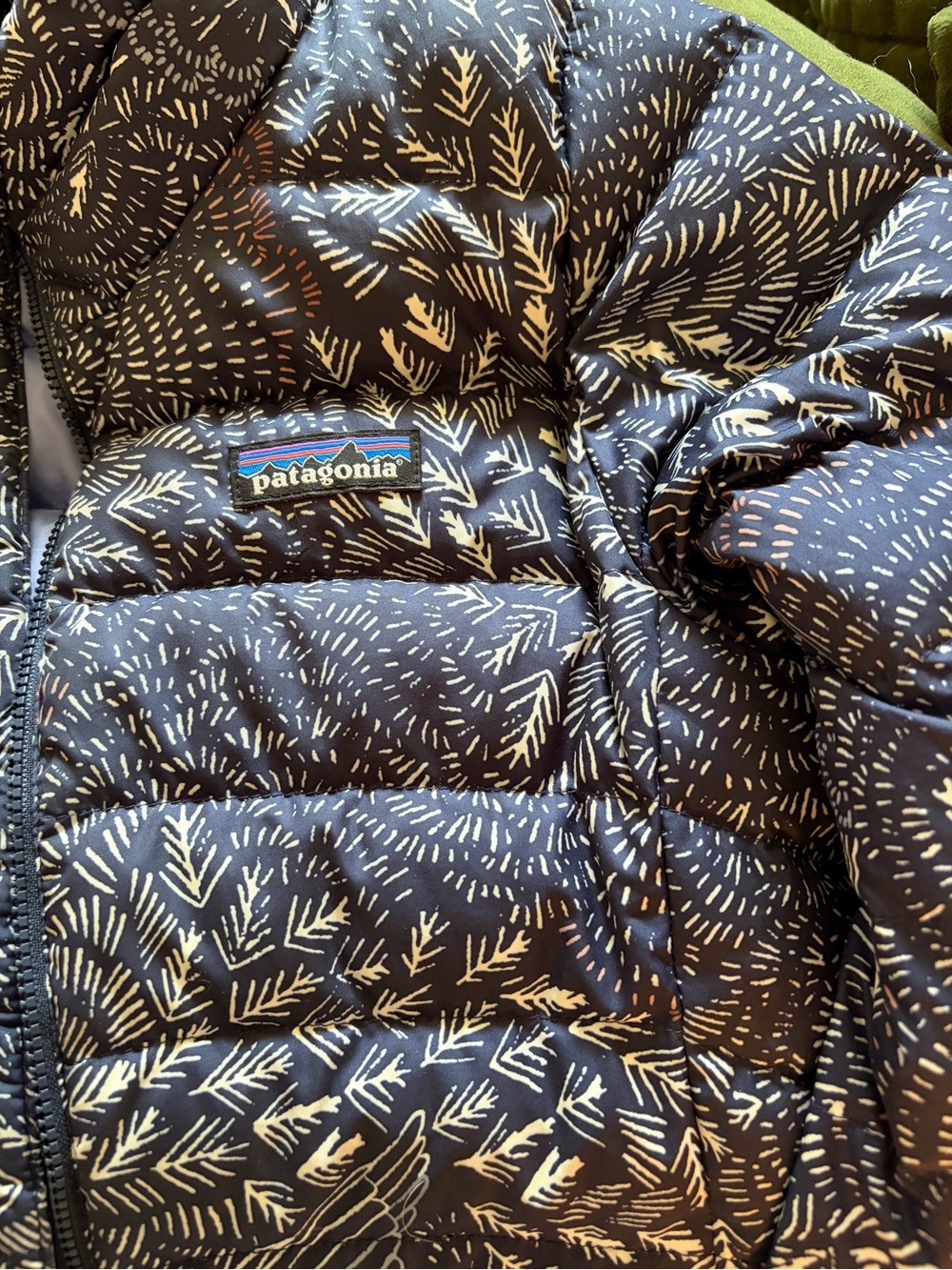 Patagonia Kids Navy Puffer Jacket with Cream Print